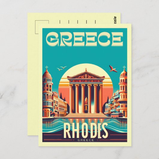 Retro Rhodos City - Griekenland vakantiereis gesch Briefkaart (Voorkant / Achterkant)