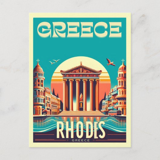 Retro Rhodos City - Griekenland vakantiereis gesch Briefkaart (Voorkant)