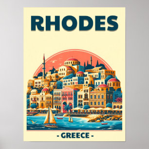 Retro Rhodos City - Griekenland vakantiereis gesch Poster