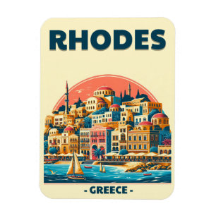 Retro Rhodos Stad - Griekenland vakantie reis gesc Magneet