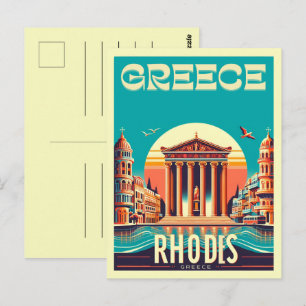 Retro Rhodos Stad - Griekse vakantie reis cadeaus Briefkaart
