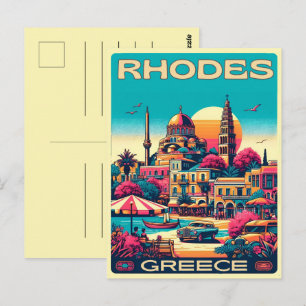 Retro Rhodos Stad - Griekse vakantie reis geschenk Briefkaart