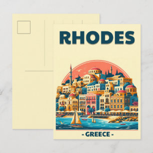 Retro Rhodos Stad - Griekse vakantie trip cadeaus Briefkaart