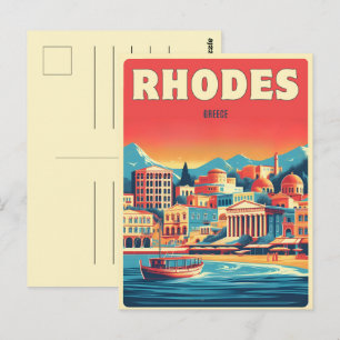 Retro Rhodos Stad - Griekse vakantie trip cadeaus Briefkaart