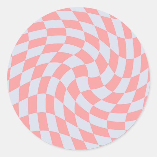 Retro Rhubarb Blue pasta Warped Checkered Ronde Sticker (Voorkant)