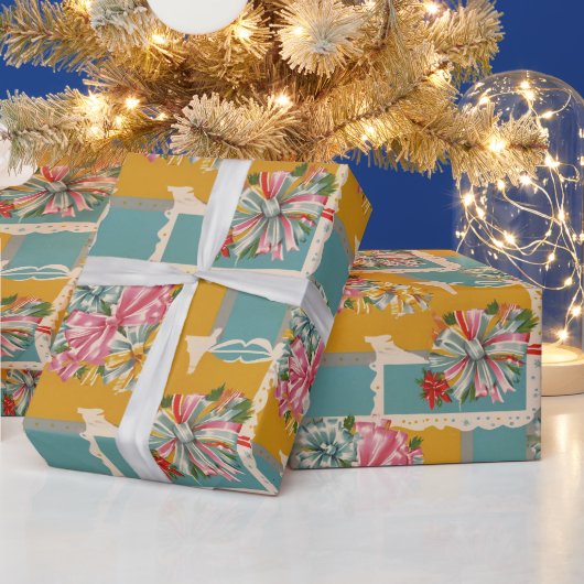 Retro Ribbon Christmas Gift Wrap Cadeaupapier (Feestdagen)