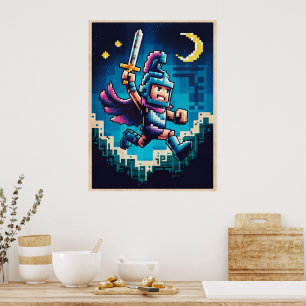 Retro Ridder Gepixeliseerd Poster