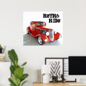 Retro Ride - Antiek Klassiek Rood Poster (Thuiskantoor)