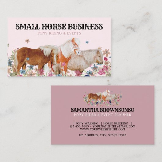 Retro Ride Pink Pony | Floral Horse | Equestrian Visitekaartje (Voorkant / Achterkant)