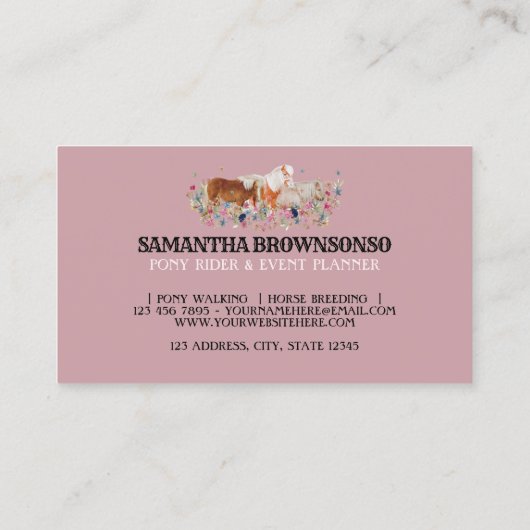 Retro Ride Pink Pony | Floral Horse | Equestrian Visitekaartje (Achterkant)