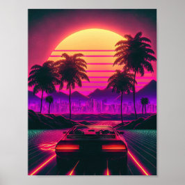 Retro Ride: Racing the Sunset's Synthwaves Poster