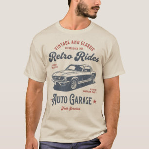 Retro Rides Auto Garage – Vintage Muscle Car Kunst T-shirt