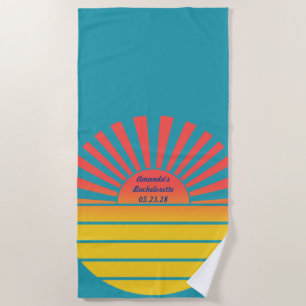 Retro Rijzende Zon Bachelorette Blauw Rood Geel Strandlaken