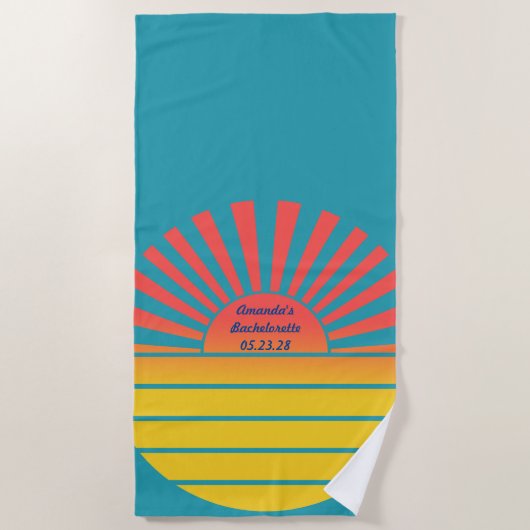 Retro Rising Sun Bachelorette Blue Red Yellow Strandlaken (Voorkant)