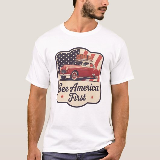 Retro Roadtrip USA 4 juli Patriottisch T-shirt (Voorkant)
