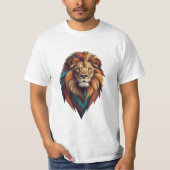 Retro Roar: Geometrische Lion Embleem T-shirt Desi (Voorkant)