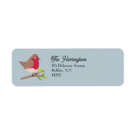Retro Robin Vintage Dusty Blue Return Address Etiket