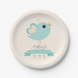 Retro Robin's Egg Blue Love Bird Baby shower Papieren Bordje
