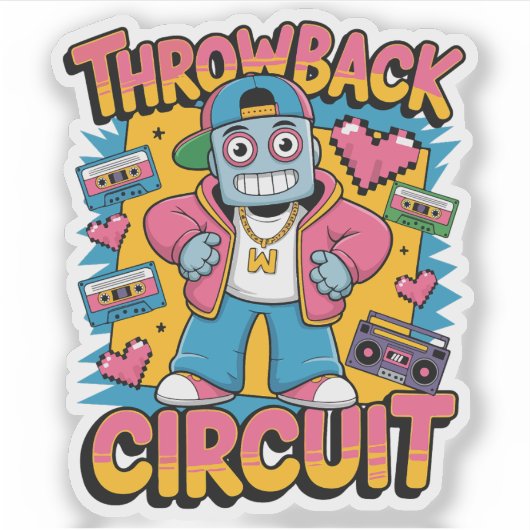 Retro Robot 90s Hip Hop Design – Leuke Cartoon Goo Sticker (Voorkant)