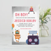 Retro Robot Baby shower Kaart (Staand voorkant)