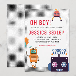 Retro Robot Baby Shower Kaart