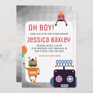 Retro Robot Baby shower Kaart