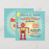 Retro Robot Birthday Party Kaart (Voorkant / Achterkant)