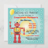 Retro Robot Birthday Party Kaart (Voorkant)