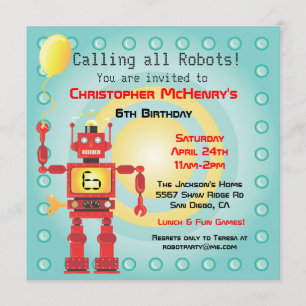 Retro Robot Birthday Party Kaart