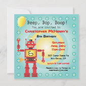 Retro Robot Birthday Party Kaart (Voorkant)