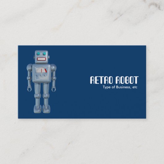 Retro Robot - Blauw (Alternatieve zijkanten) Visitekaartje (Voorkant)