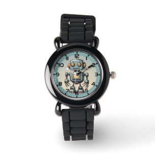 Retro Robot Blauw & Grijs Kind Horloge