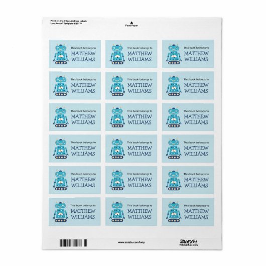 Retro robot boekplaat boek label (Full Sheet)