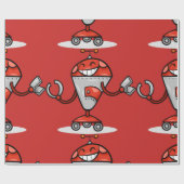 Retro Robot Cartoon Fun Red en Silver AI Bot Cadeaupapier (Vlak)