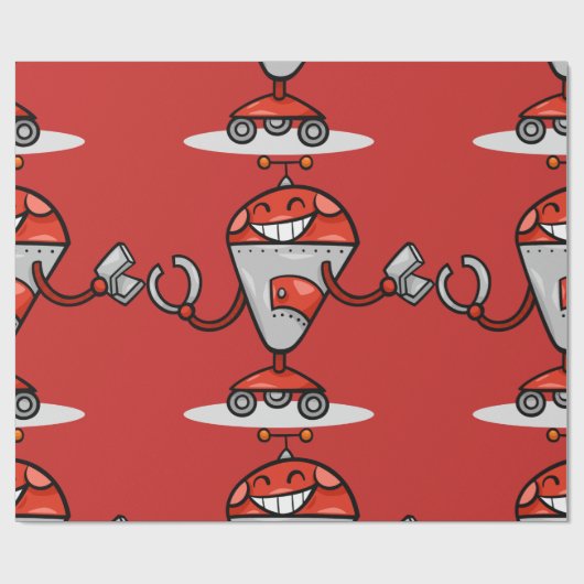 Retro Robot Cartoon Fun Red en Silver AI Bot Cadeaupapier (Vlak)