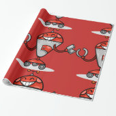 Retro Robot Cartoon Fun Red en Silver AI Bot Cadeaupapier (Uitgerold)