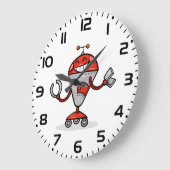 Retro Robot Cartoon Fun Red en Silver AI Bot Grote Klok (Hoek)