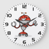 Retro Robot Cartoon Fun Red en Silver AI Bot Grote Klok (Voorkant)