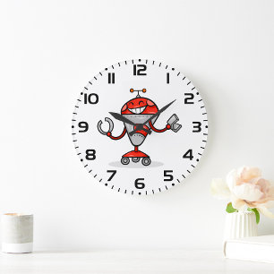 Retro Robot Cartoon Fun Red en Silver AI Bot Grote Klok