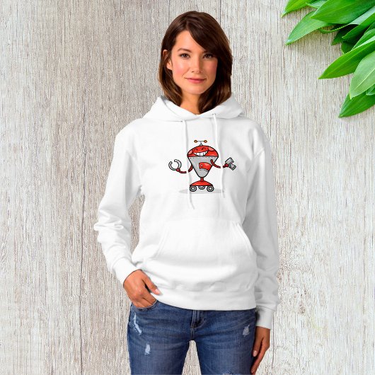 Retro Robot Cartoon Fun Red en Silver AI Bot Hoodie