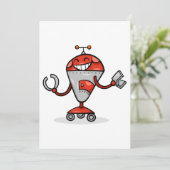 Retro Robot Cartoon Fun Red en Silver AI Bot Kaart (Staand voorkant)