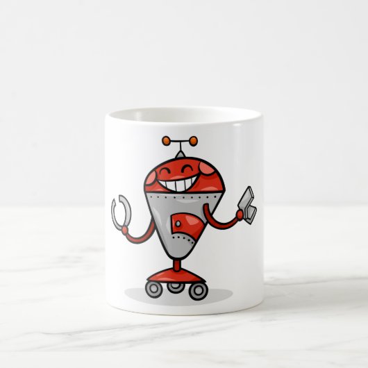 Retro Robot Cartoon Fun Red en Silver AI Bot Koffiemok (Center)