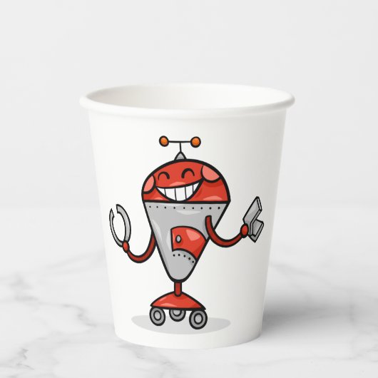 Retro Robot Cartoon Fun Red en Silver AI Bot Papieren Bekers (Voorkant)