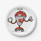 Retro Robot Cartoon Fun Red en Silver AI Bot Papieren Bordje (Voorkant)