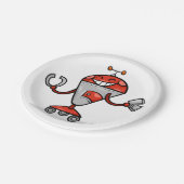 Retro Robot Cartoon Fun Red en Silver AI Bot Papieren Bordje (Gekanteld)
