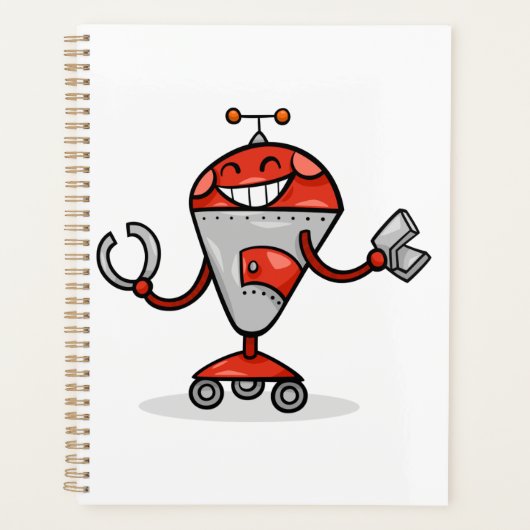 Retro Robot Cartoon Fun Red en Silver AI Bot Planner (Voorkant)