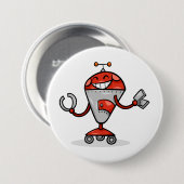 Retro Robot Cartoon Fun Red en Silver AI Bot Ronde Button 7,6 Cm (Voorkant /achterkant)