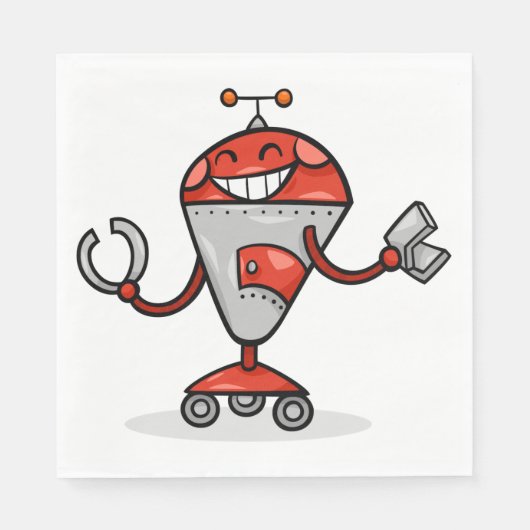 Retro Robot Cartoon Fun Red en Silver AI Bot Servet (Voorkant)