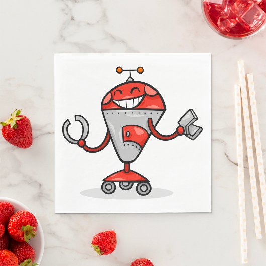 Retro Robot Cartoon Fun Red en Silver AI Bot Servet