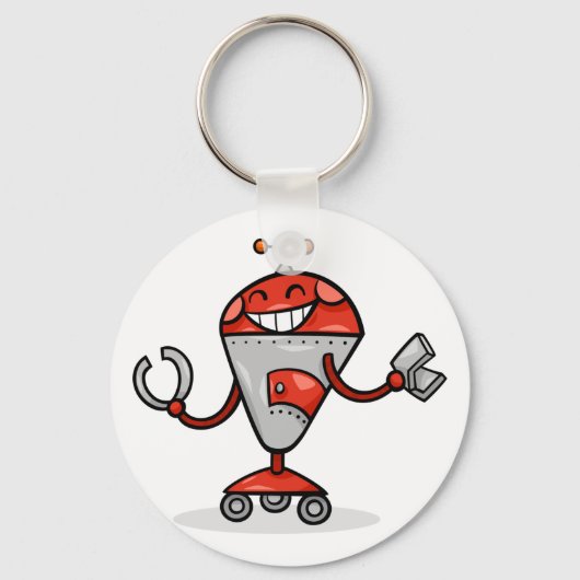 Retro Robot Cartoon Fun Red en Silver AI Bot Sleutelhanger (Achterkant)